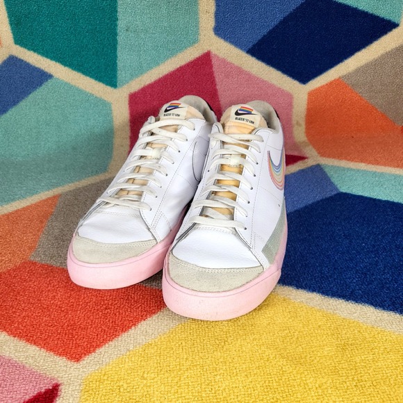 Nike Blazer Low 77 Low Be True Rainbow Swoosh Pink Sole White Sneakers‎ Size 14 main image 4